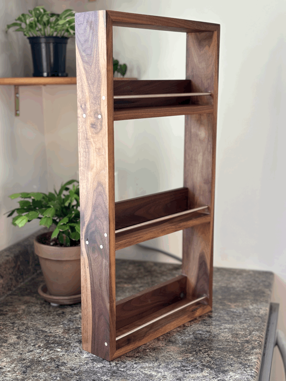 Walnut and Brass Hanging Spice Rack — handcrafted from Walnut · Brass